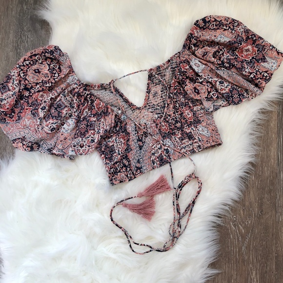 Olivaceous Boho Off The Shoulder Crop Top | Size S - Picture 3 of 10